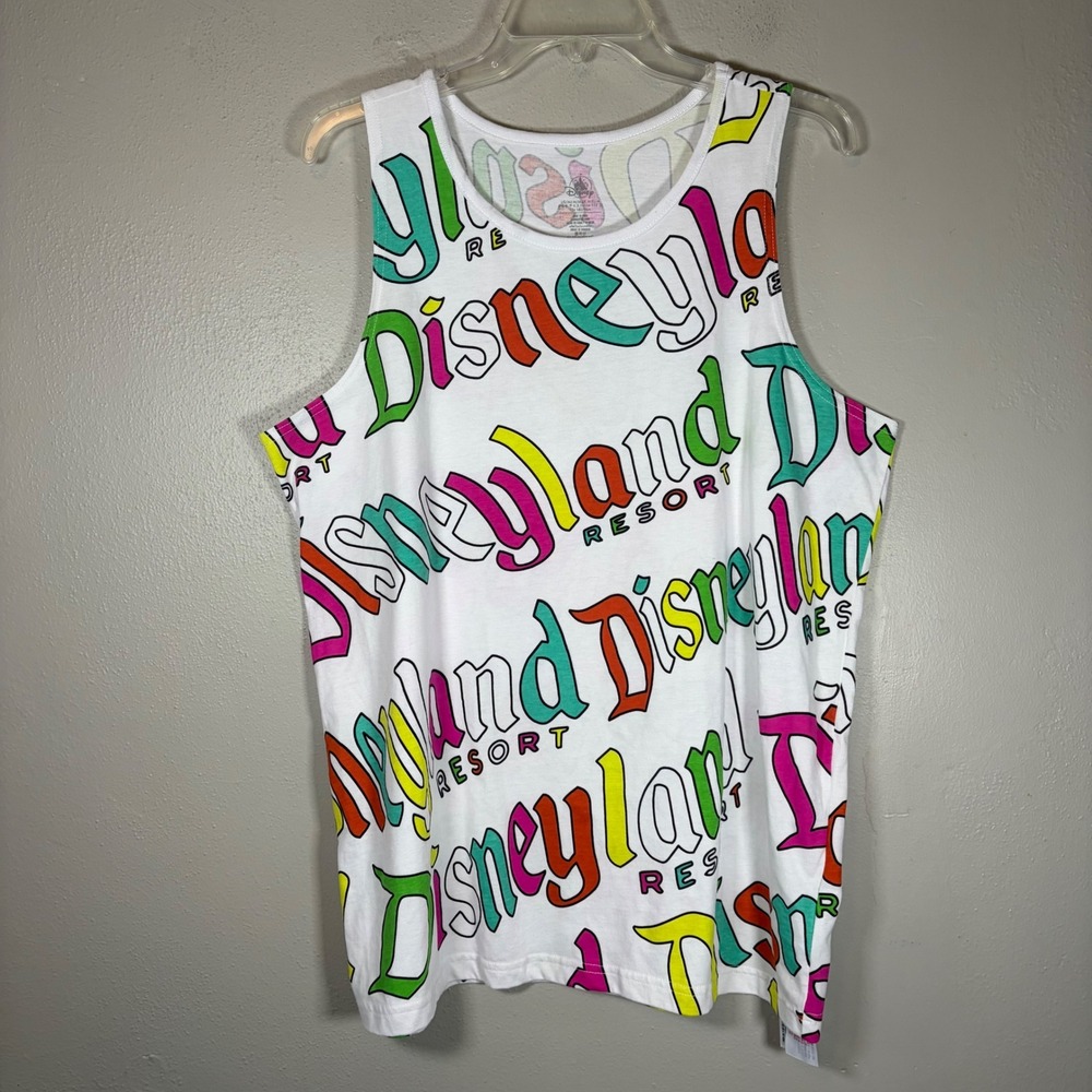 Disney‎ Disneyland Resort Tank Top Mens M White All Over Print Logo Graphic AOP